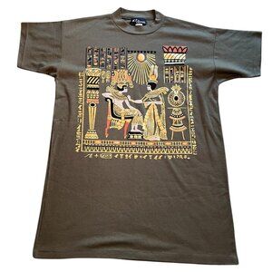 Vintage Gold Print Egyptian Graphic Shirt Men Size Small Made In USA K.T. Sports